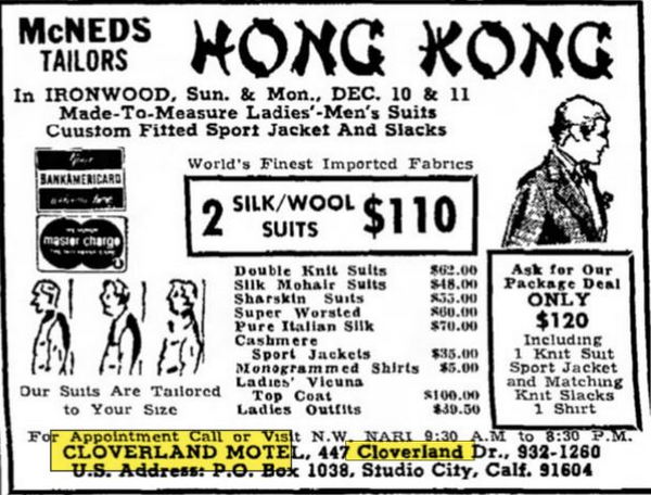 Budget Host Inn (Cloverland Court Motel, Cloverland Motel) - Dec 1972 Ad With Address